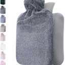 Qomfor Hot Water Bottle with Soft Cover - 1.8L Large - Hot Water Bag for Pain Relief, Neck and Shoulders, Feet Warmer, Menstrual Cramps, Hot and Cold Therapy - Great Gift for Women - Dark Grey