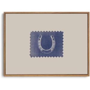 ZZLWBKGL Vintage Western Framed Wall Art Retro Lucky Horseshoe Canvas Wall Art Rustic West Pictures Decor Country Minimalist Denim Patch Art Prints for Living Room Bedroom