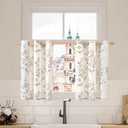 BGment Short Linen Curtains 36 Inch Length 2 Panels Set, Half Window Cafe Curtains for Dining Room Farmhouse Bathroom Kitchen, Print Leaf Design, Each 42 Inch Wide, Brown