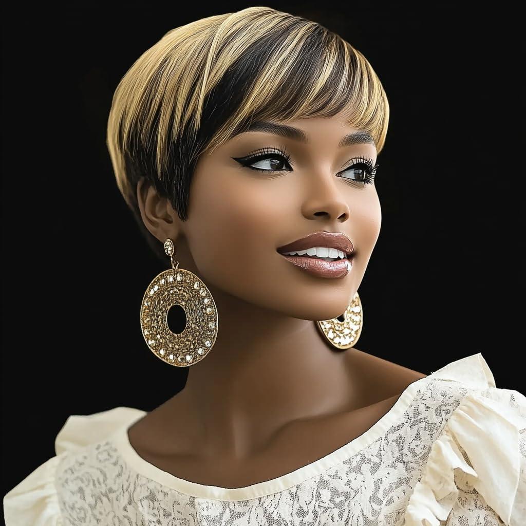 Short Black Bob Wig Straight Wig Short Wig With Bangs Short Pixie Wigs For Black Women, BOB-1B/4/27