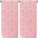 2 Pack Valentine's Day Hand Towels 100% Cotton Heart Jacquard Bathroom Decorative Towels Set Valentines Bathroom Decor Gift for Drying, Cleaning, Cooking, 14''x 30''(Light Pink,Heart-5)