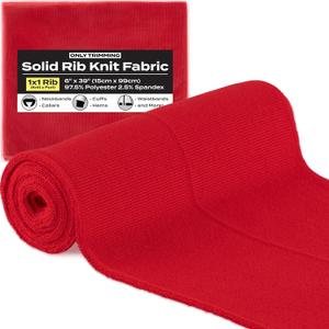 ONLY TRIMMING 1x1 Solid Rib Knit Fabric, Stretchy Knitted Ribbing for Cuffs, Collars, and Waistbands, Polyester-Spandex Blend, DIY Sewing Trim, 6 x 39 Inches (Red, 6 x 39 Inches)