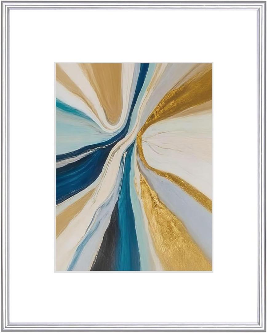 8x10 Picture Frame, Silver Brushed Thin Metal Aluminum Photo Frame with HD Glass, Fit 5x7 with Mat or 8 x 10 without Mat, for Table and Wall, 1 Pack