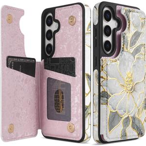 NNH Compatible with Samsung Galaxy A16 5G Wallet Case with RFID Blocking Card Slots Folio Flip PU Leather Kickstand Double Magnetic Clasp Design Cover for Galaxy A16(6.7 inch-Magnolia Flowers)