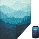 KingCamp Ultralight Camping Blanket, Packable Down Alternative Puffy Printed Wearable Blanket with Snap Buttons & Corner Loops Weatherproof Quilt for Outdoor Travel Stadium (79"L x 57W, CYAN)