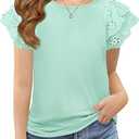 Haloumoning Girls Ruffle Sleeve T Shirts Summer Short Sleeve Casual Cute Crewneck Tops Tees