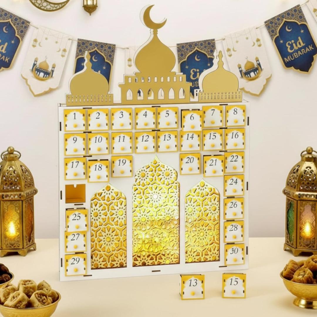 Weysat 2026 Ramadan Advent Calendar 30 Days Large Wood Islamic Advent Calendar Countdown Tracker Date with Drawer Ramadan Decoration for Home Table Muslim Islamic Gifts for Eid Mubarak Party Supplies
