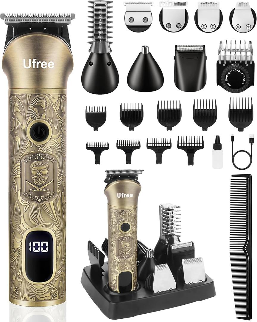 Ufree Beard Trimmer for Men, Electric Razor Shavers, Cordless Hair Clippers, Shaving Kit for Mustache, Body, Nose, Ear and Face, 7 in 1 Beard Grooming Kit, Gifts for Men (Bronze)