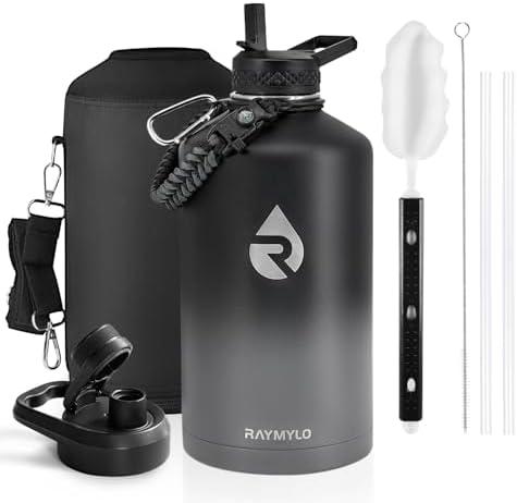 RAYMYLO One Gallon Water Bottle Insulated, Triple Walled Vacuum Stainless Steel (Cold for 48 Hrs), Leak Proof & Non-BPA, Large Water Flask Jug with Paracord Handle