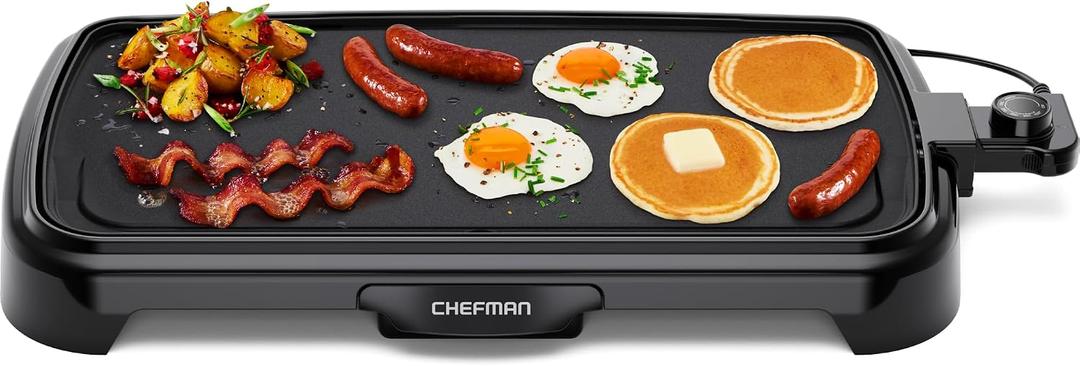 Chefman XL Electric Griddle with Removable Temperature Control, Immersible Flat Top Grill, Burger, Eggs, Pancake Griddle, Nonstick Extra Large Cooking Surface, Slide Out Drip Tray, 10 x 20 Inch