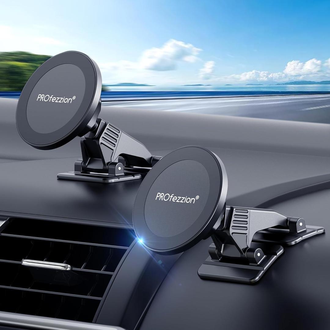 PROfezzion 2-Pack Compatible with MagSafe Car Mount, Magnetic Phone Holder for Car Dashboard, Home & Office Compatible with iPhone 17 16 15 14 13 12 Pro Max Plus Air, Mag-Safe Case & All Cell Phones