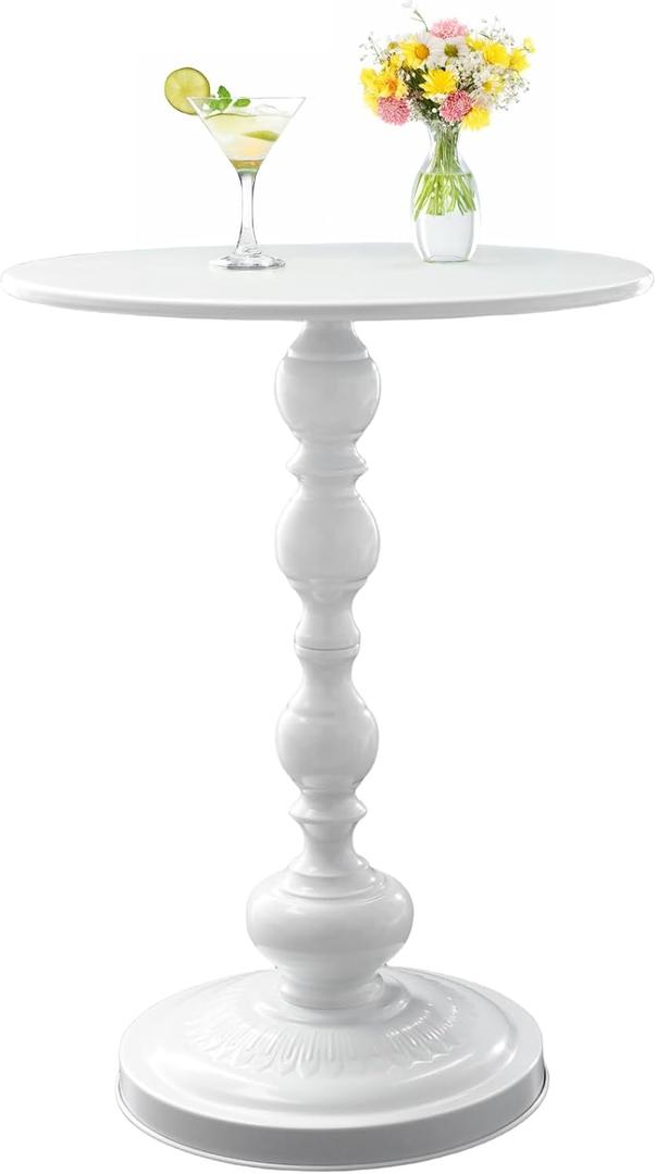 Benkyo White Round End Side Table Modern Metal Pedestal Spindle Side Tables for Living Room BedroomWhite