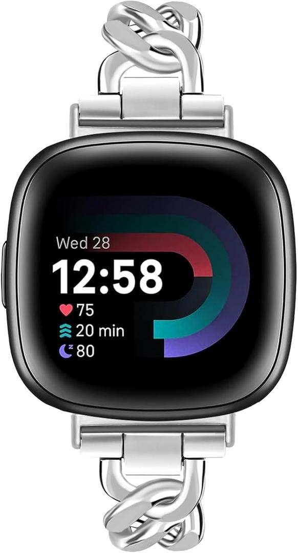 JR.DM Gold Watch Bands for Women Compatible with Fitbit Versa 4/Versa 3/Fitbit Sense 2/Sense Band Adjustable Metal Strap Cowboy Steel Chain Bracelet