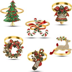 KPOSIYA Christmas Napkin Rings Set of 6pcs, Gold Metal Napkin Ring Holder Bluk for Xmas Party Favor Holiday Winter Dinner Table Decoration