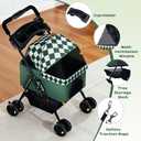 Foldable pet Stroller for Cats with Detachable Weather Cover, 4 Wheels Pet Strolling Cart for Dogs and Cats with Storage Basket and Cup Holder (Green）
