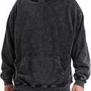 Bobeutou Oversized Hoodie Men Vintage Cotton Casual Hooded Sweatshirt Trendy Baggy Basic Hoodies Retro Pullover Streetwear (Black, M)