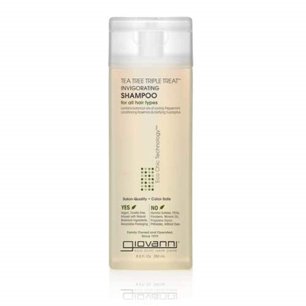 2 x GIOVANNI Tea Tree Triple Treat Invigorating Shampoo - Cooling Peppermint, Eucalyptus & Rosemary, Helps Strengthen & Rejuvenate Hair & Scalp, Salon Quality, Paraben Free, Tea Tree Shampoo - 8.5 oz