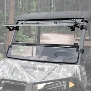 SAUTVS Flip Up Windshield for Polaris Ranger Midsize 570 500 2015-22/SP 570 | 3-IN-1, Closed Vented Open, Clear 1/5" Hard Coated Polycarbonate Front Flip Full Windscreen Window, Weatherproof Seals
