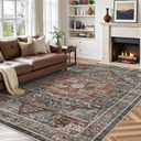 Roxstand 5x7 Area Rugs, Stain Resistant Machine Washable Area Rugs with Non-Slip Backing, Vintage Rugs for Bedroom, Living Room, Large Soft Low Pile Area Rug (Grey/Brown/Tan, 5'x7')