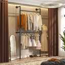 Aheaplus Industrial Pipe Clothing Rack, Reversible 3.5FT Clothes Rack for Hanging Clothes, Heavy Duty Garment Racks, Wall Mounted Closet Wardrobe Racks, Small Walk-in Closet System, Black