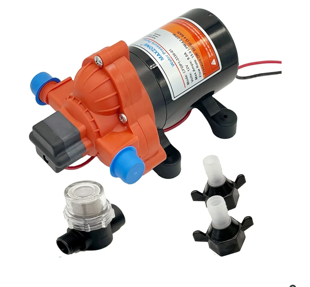 RV Fresh Water Diaphragm Pump 12 Volt DC 4.0 GPM 50PSI, On Demand Self-priming Industrial Fresh Water Pressure Pump for Irrigation Boat Sprinkler Faucet Caranvan Marine Camper Sprayer