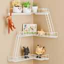 Fire Escape Wall Shelf - Modern City Style 3-Tier Corner Wall Shelves, Easy to Install Metal Ladder Shelf for Figures, New York Decorative Shelves for Bathroom, Living Room & Home Decor,White