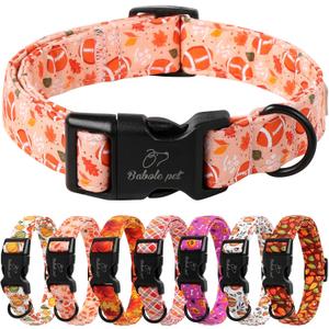 Fall Dog Collar, Cute Football Pattern Puppy Collar, Orange Adjustable Cotton Holiday Tanksgiving Dog Collars for Small Medium Large Boy&Girl Dogs L (XS)