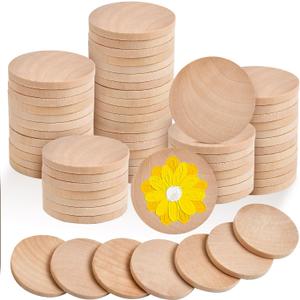 110 Pcs 2 Inch Round Wood Circle for Craft, 0.2 Inch Unfinished Wooden Slices Thick Wood Coins Blank Wooden Bulk Wood Discs Cutout Chips for DIY Arts Projects