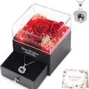 WOKEISE Lighted Preserved Real Rose with I Love You Heart Necklace, Gifts for Christmas Day, Mothers Day Anniversary Birthday Flowers Gifts for Women Girlfriend Wife Mom Grandma - Red