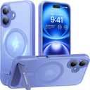 TORRAS for iPhone 16 Case Translucent Blue | Strong Magnetic & Seamless Stand, Fit for MagSafe, Military-Grade Drop Protection, Sturdy Adjustable Built-in Kickstand, Slim Matte Finish