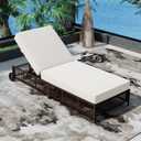 Outdoor Patio Chaise Lounge with Wheels and 5-Position Backrest, Rattan Lounge Chair w/Cushion for Poolside, Backyard, Garden,Grey+Beige (1 Piece)