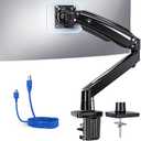 HUANUO Single Monitor Arm for 13-49 inch Screens, Ultrawide Computer Monitor Mount Holds 26.48 lbs, Upgraded Adjustable Stand with USB, C-Clamp & Grommet Base, VESA 75x75 or 100x100mm
