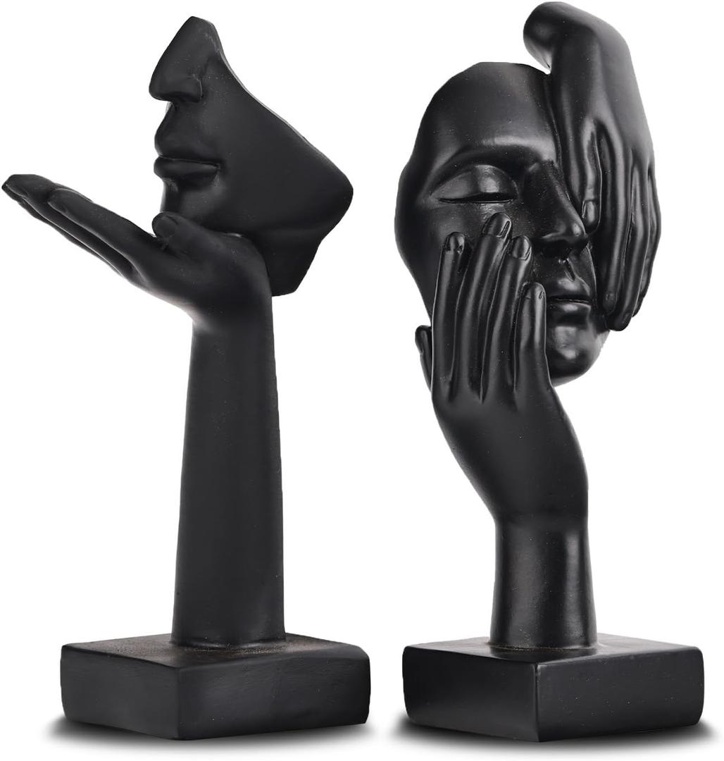 6.5" H Black Art Thinker Figurines 2 PCS, Abstract Small Statues Home Accent Decor for Shelf, Office Desk, Living Room, Knick Knacks Decorations for Shelves (2 PCS Black)