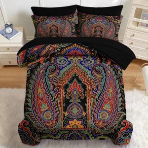 Nesker 7 Pcs Comforter Set Full Size, Paisley Boho Plant Bedding Set for Kids and Adults, Bohemian Retro Floral Bed Sheet Sets with Fitted Sheet 2 Pillowcases & 2 Shams