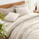 Litanika Alaskan King Comforter Set 128x120 Beige, 3 Pieces Oversized Super King Plus Size Boho Tufted Bedding Comforter Sets, Fluffy Bed Set