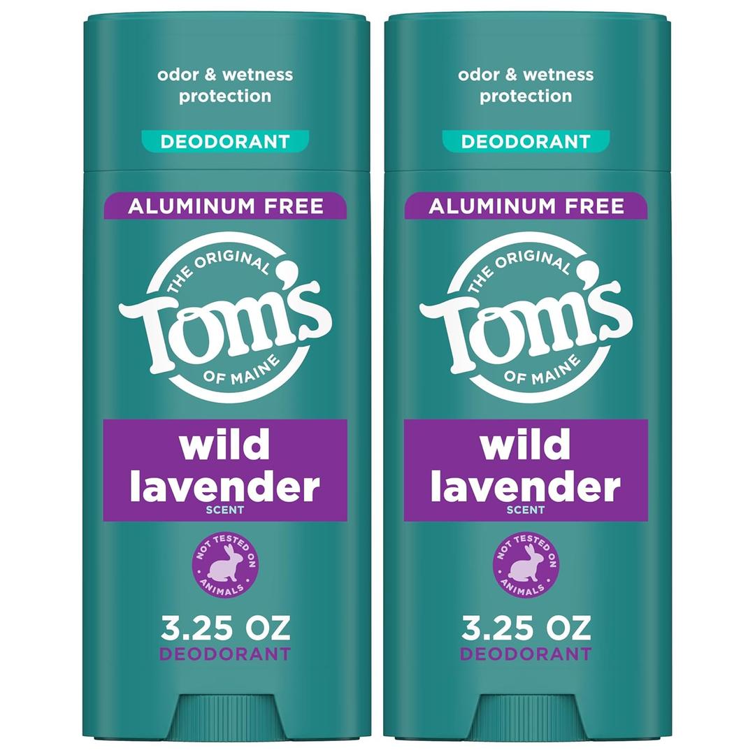 Tom's of Maine Wild Lavender Aluminum Free Natural Deodorant For Women & Men | Goes on Clear | Odor & Wetness Protection | Naturally Derived and Moisture-Locking Ingredients | 3.25 oz (2 Pack)