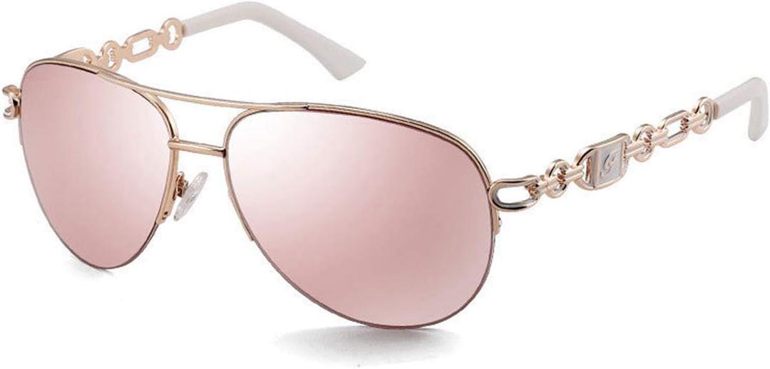 FONHCOO Aviator Sunglasses for Women Men Metal Frame UV400 Mirrored Sunglasses (Pink&white)