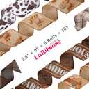 LaRibbons Fall Burlap Plaid Ribbon Wired 2 1/2" x 6 Yards 6 Rolls, Harvest Farm Ribbon for Autumn Wreath Thanksgiving Christmas Farm Gift Wrapping Home Decor