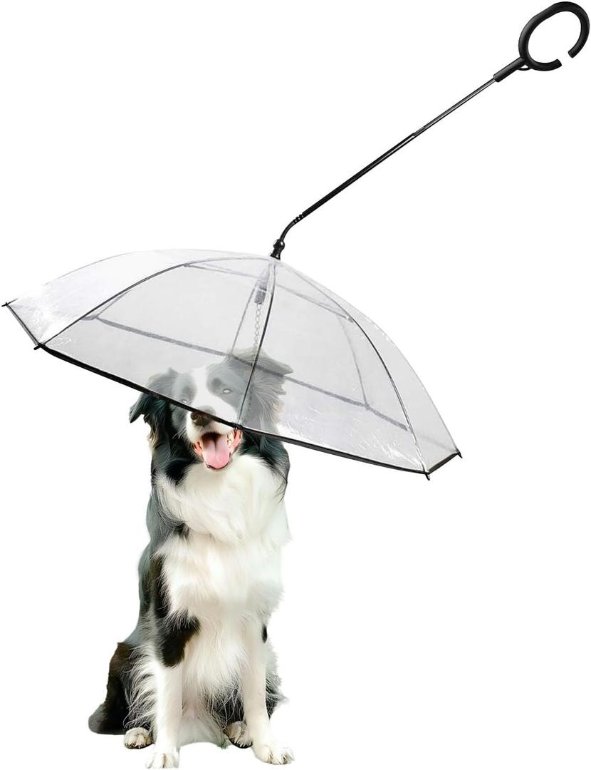 Pet Dog Transparent Umbrella, Clear Folding Adjustable Leash, Keeps Pet Dry in Rain (C Hook)