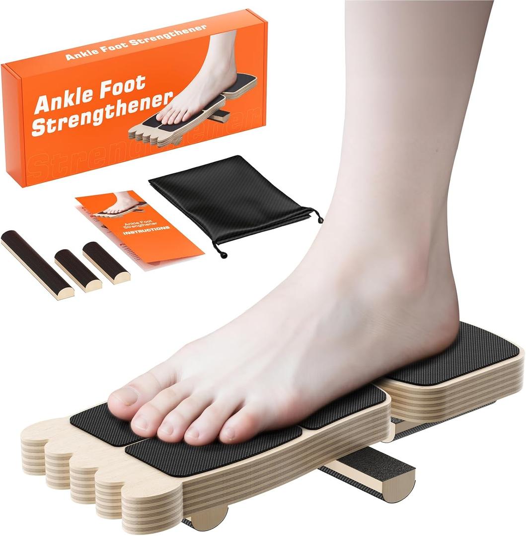 Ankle Balance Board, Solid Wood with Non-Slip Surface & "TOES" Design - Single Leg Stability Trainer for Ankle Support, Foot Strengthening, Balance Exercises