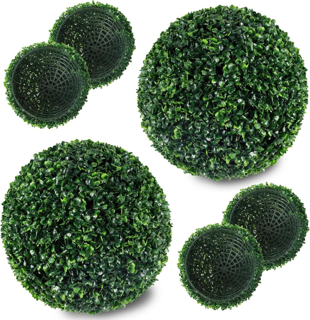 Ogrmar 2 PCS 13.7 inch 2 Layers Artificial Plant Topiary Ball Faux Boxwood Decorative Balls for Backyard, Balcony,Garden, Wedding and Home Decor (13.7 Inch), Green