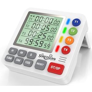 Digital Kitchen Timer for Cooking - 4 Channel Count Up Countdown Timer with Loud Alarm and Silent Mode, Large Display, Magnetic Back, Auto Memory for Classroom Study Gym, Battery Included (White)