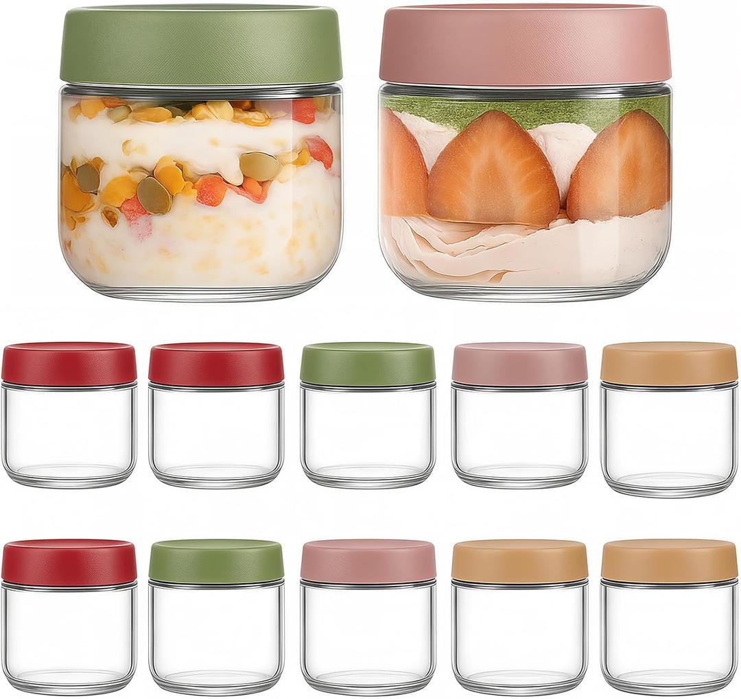 TBWIND 12 Pack Overnight Oats Containers with Lids, 10oz Glass Mason Jars with Airtight Lids, Wide Mouth Food Storage Containers for Yogurt, Chia Pudding, Salads, Snacks & Meal Prep