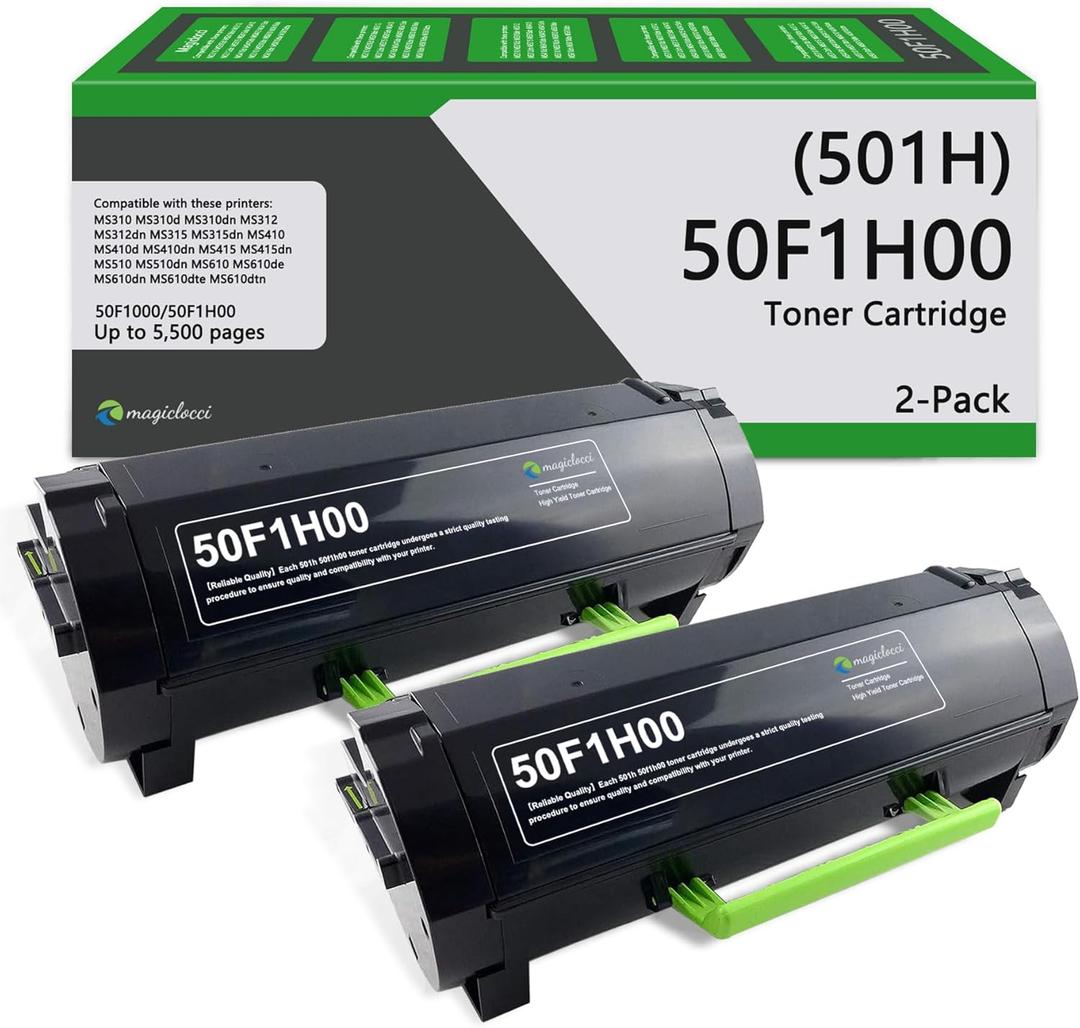 501H 50F1H00 Toner Cartridge High Yield (2-Pack) Compatible Replacement for Lexmark 50F1H00 Toner Cartridge Work with MS310dn MS410dn MS610dn MS312dn MS315dn MS415dn Printer (Black)