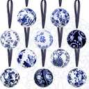 10 Pcs Porcelain Ball Ornaments Blue and White Chinoiserie Christmas Tree Hanging Ornaments 2.4 Inch Chinoiserie Porcelain Ceramic Decorative for Christmas Party Supplies