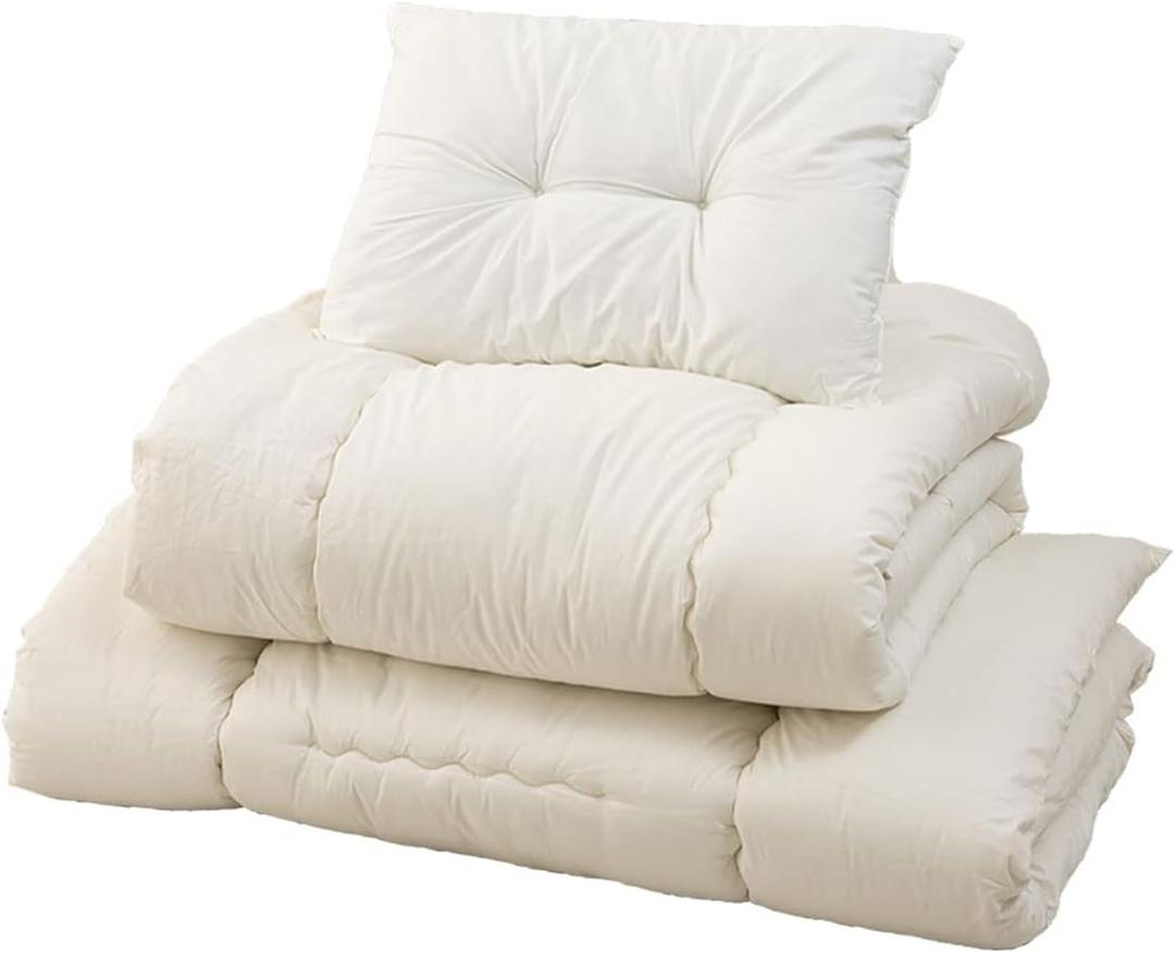 EMOOR Space-Saving Japanese Futon Set (Futon Mattress, Comforter & Pillow) Compact-Twin, Made in Japan, Foldable Floor Sleeping Mattress Shikibuton Tatami Mat Camp Guest-Use