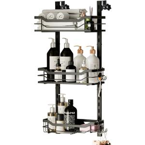 TAILI Hanging Shower Caddy Over The Door Adjustable Hanging Organizer Rack with Hooks, Sturdy Rust Proof Shower Organizer Shelf Basket Storage Rack, No Drilling