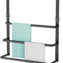 Over The Door Towel Rack, 304 Stainless Steel Towel Rack, 3 Tier Towel Bar for Hanging Towels, 16 Inch Over Door Towel Storage Holder for Bathroom, Matte Black