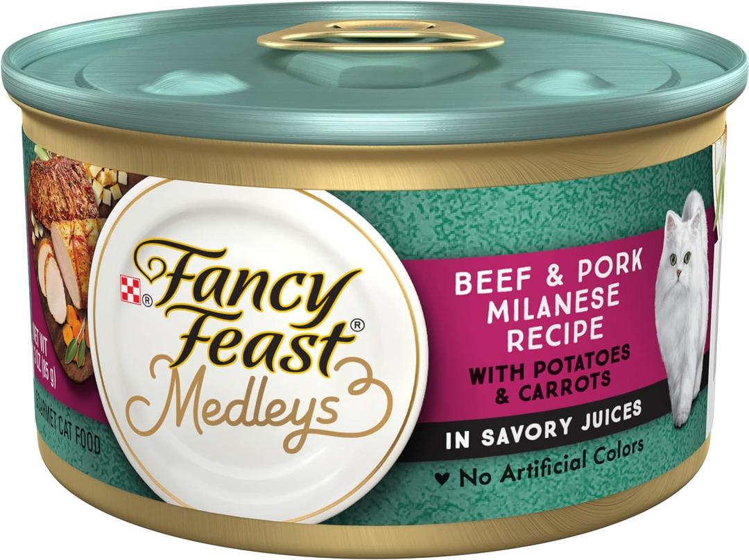 Purina Fancy Feast Medleys Beef & Pork Milanese with Carrots & Potatoes in Savory Juices - (Pack of 24) 3 oz. Cans (EXP 06/30/28)