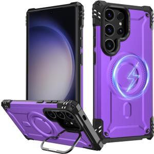 FUNMIKO for Samsung Galaxy S25 Ultra Case,Wireless Charging Compatible,Built-in Hidden Metal Kickstand,Military-Grade Shockproof Protective Phone Cover for Women Girls,Purple